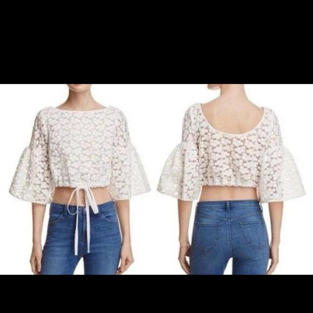 Milly “Lydia”‎ Floral Embroidered Lace Crop Top